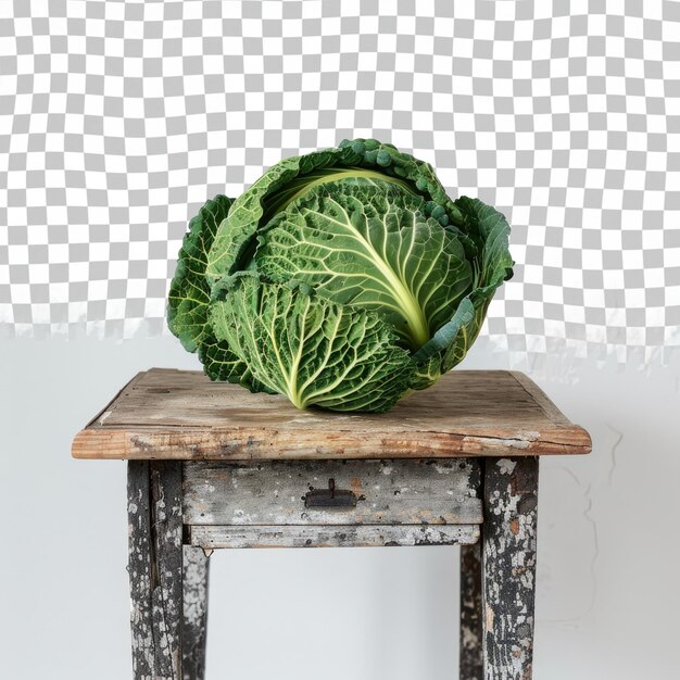 PSD a large head of lettuce sits on a table