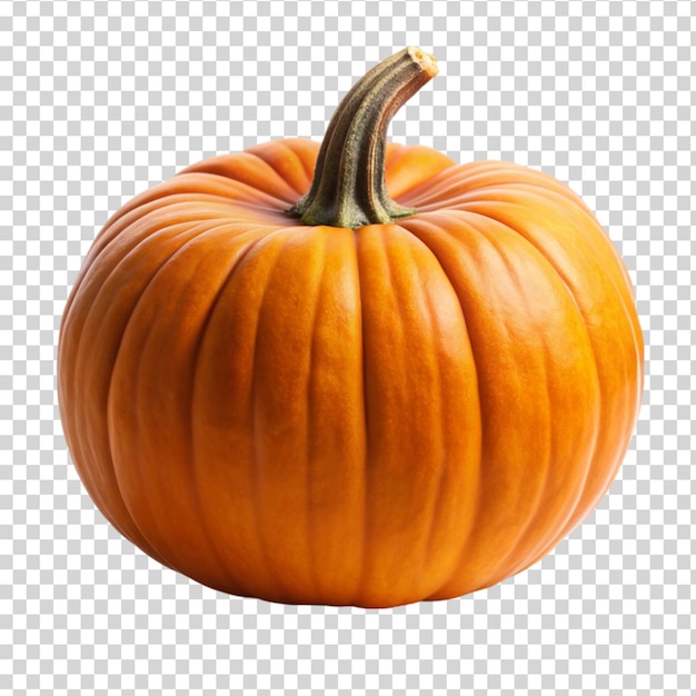 A large orange pumpkin with a stem and seeds on transparent background