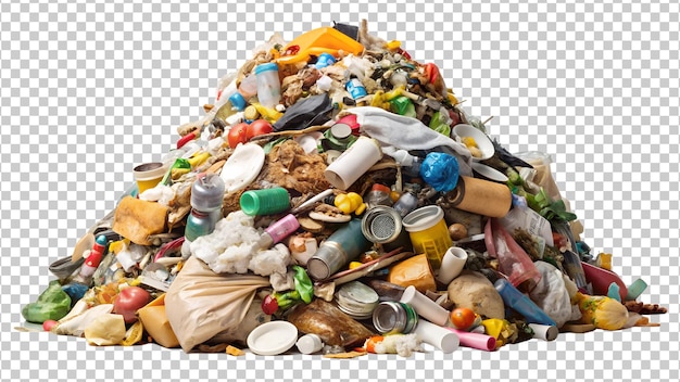 PSD large pile of assorted household waste and garbage items png isolated transparent