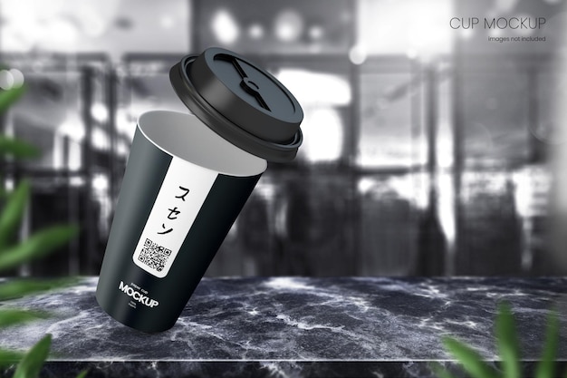 Large size paper cup mockup design on black marble table