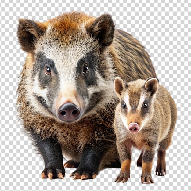 PSD a large and small wild boar standing on transparent background