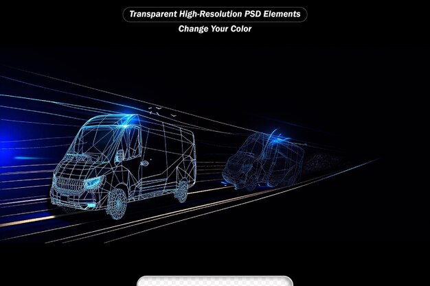 PSD large van abstract vector 3d large delivery van isolated on blue