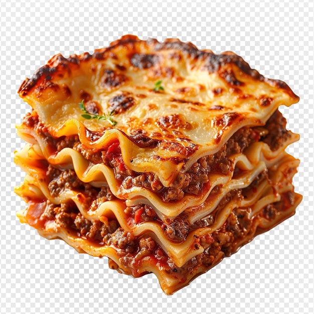 Lasagna with meat sauce and cheese isolated on transparent background generative ai