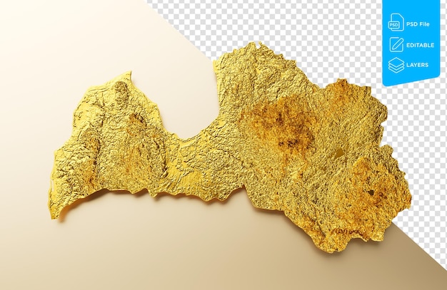 Latvia Map Golden Metal Color Height Map On Beige Background 3d illustration