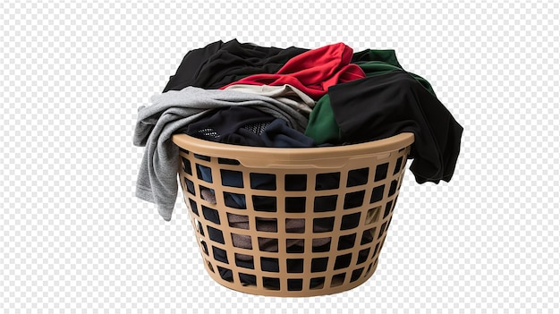 a laundry basket with clothes on it