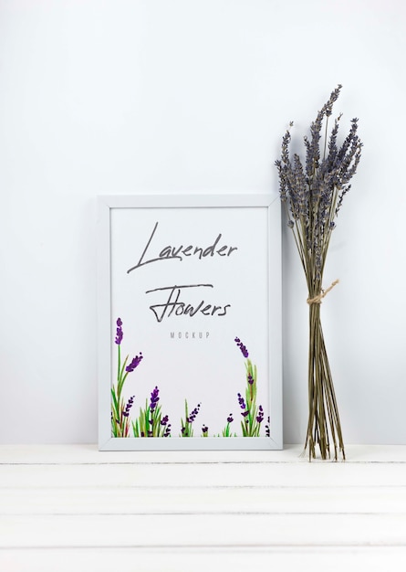 Lavender flowers next to frame mockup