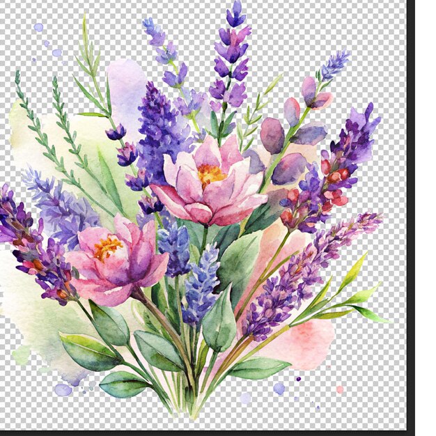 PSD lavender set watercolor beautiful floral bouquets