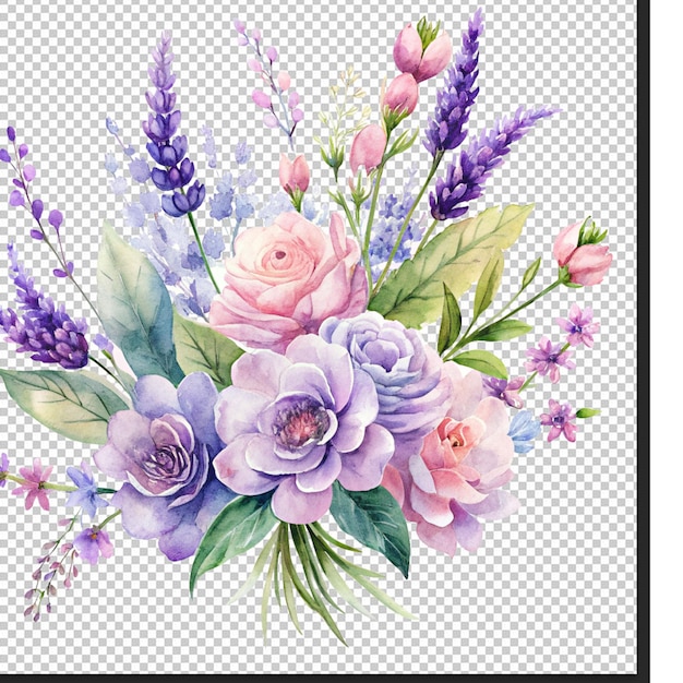 PSD lavender set watercolor beautiful floral bouquets