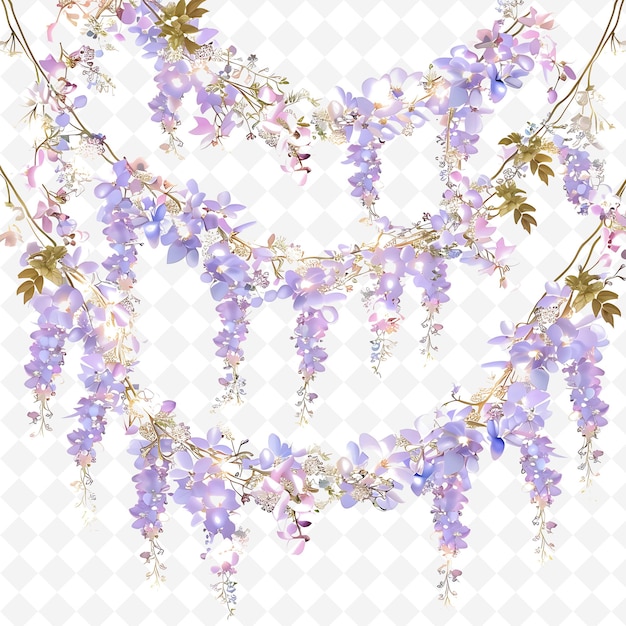 Lavish Rope With Trailing Wisteria and Hydrangeas Flowers an PNG Natural Inspired Flat Borderline