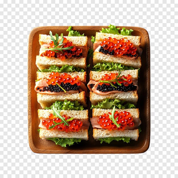 PSD lavish sandwiches with caviar isolated on a transparent background for highend food styling