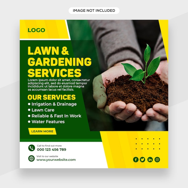 Lawn garden service instagram banner or social media post or facebook cover template