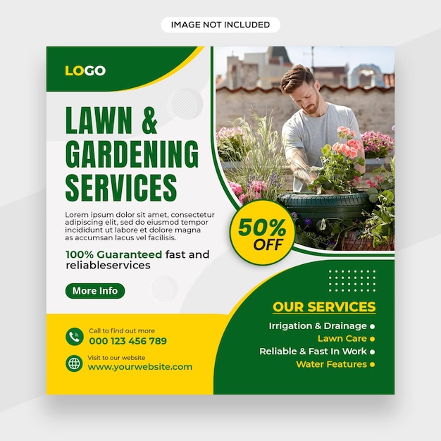 Lawn garden service instagram banner or social media post or facebook cover template