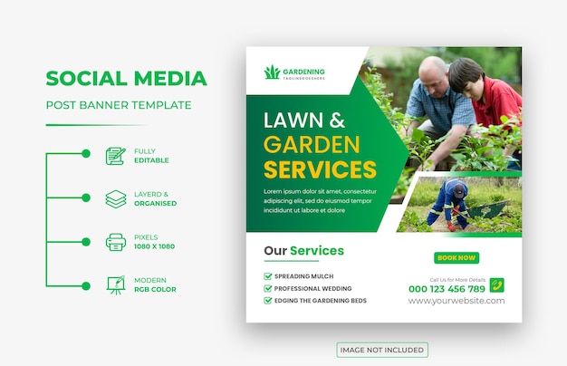 Lawn or Garden Service Social Media Post Or Garden Care Social Media Instagram Post Web Banner