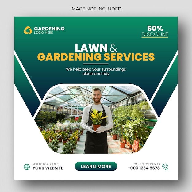 Lawn or gardening service social media post and web banner template