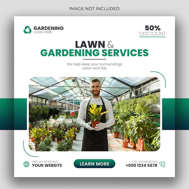 Lawn or gardening service social media post and web banner template