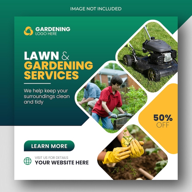 Lawn or gardening service social media post and web banner template