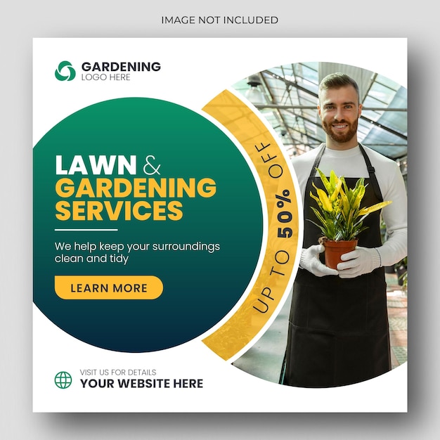 Lawn or gardening service social media post and web banner template