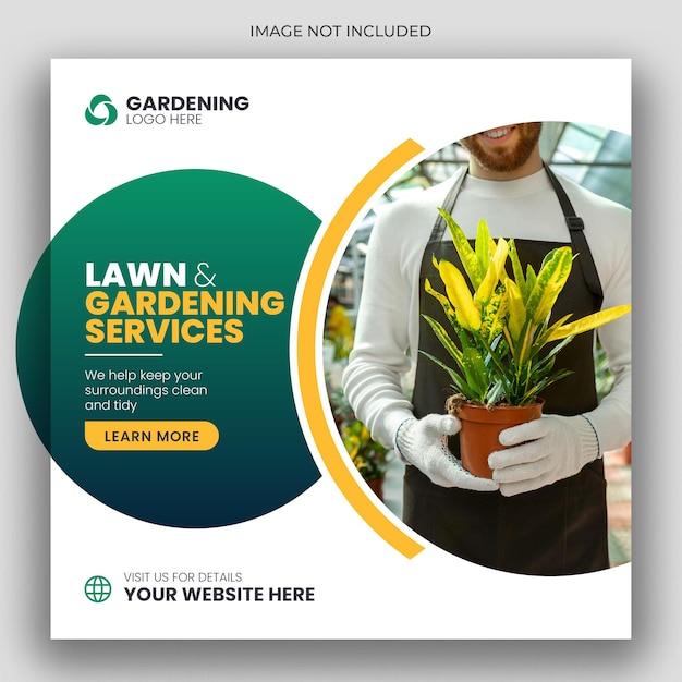 Lawn or gardening service social media post and web banner template