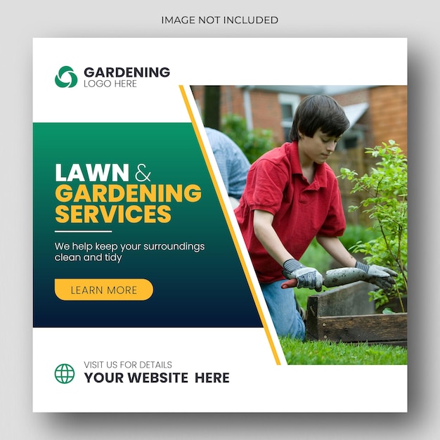 Lawn or gardening service social media post and web banner template