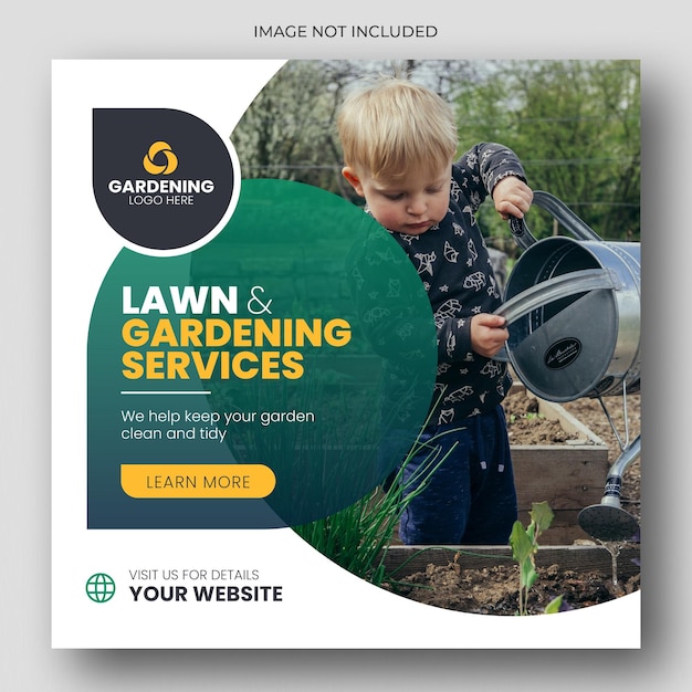 Lawn or gardening service social media post and web banner template