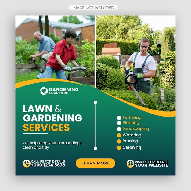 lawn or gardening service social media post and web banner template