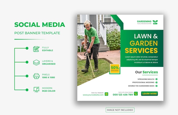 lawn and gardening services social media post Or Instagram Post Web Banner Design