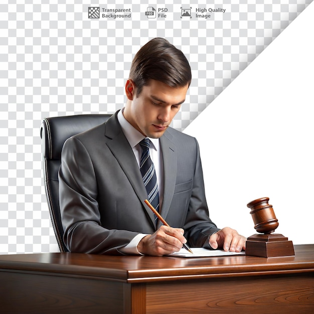 Lawyer at desk writing representing legal work