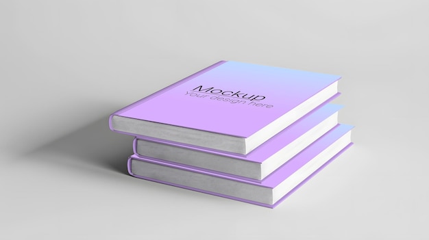 PSD layout of a stack of three books on a white background