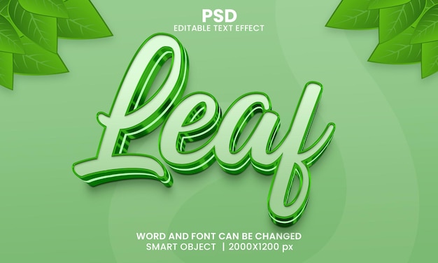 Leaf 3d editable text effect Premium Psd with background