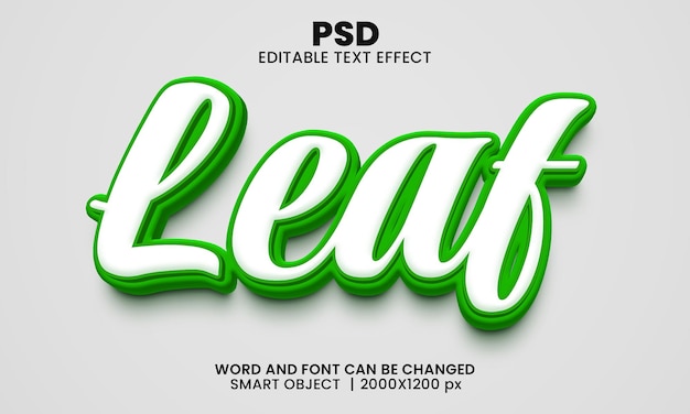 Leaf 3d editable text effect Premium Psd with background