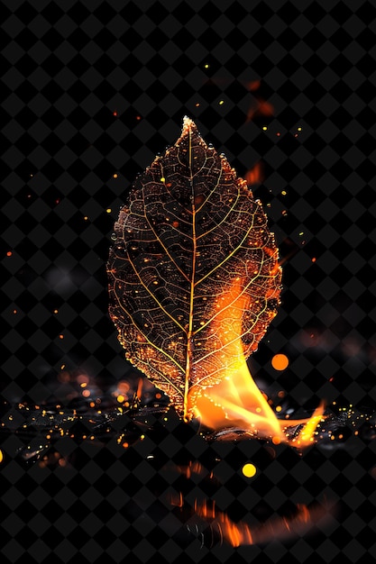 a leaf on fire with a background of fire and flames