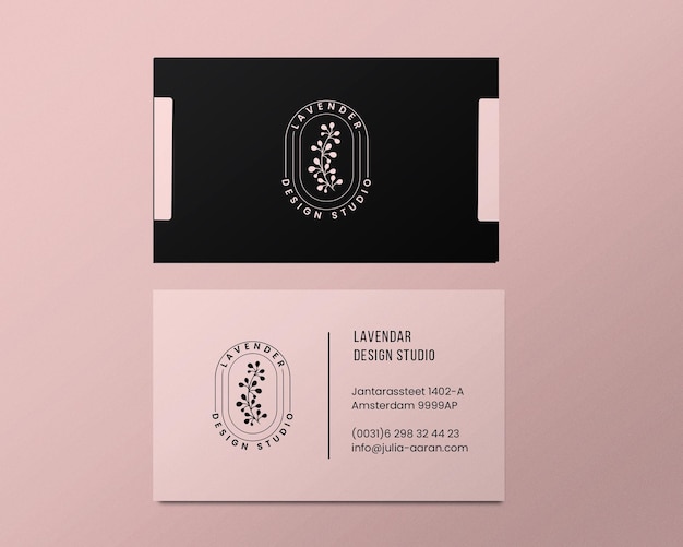 PSD leaf logo design business card with light pink background