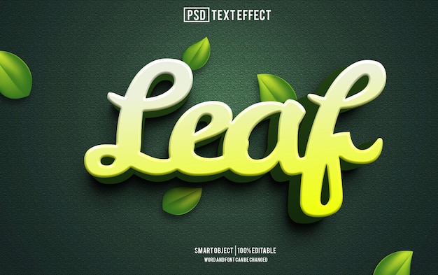 PSD leaf text effect font editable typography 3d text