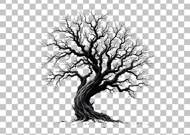 PSD leafless old spooky tree isolated on white or transparent background