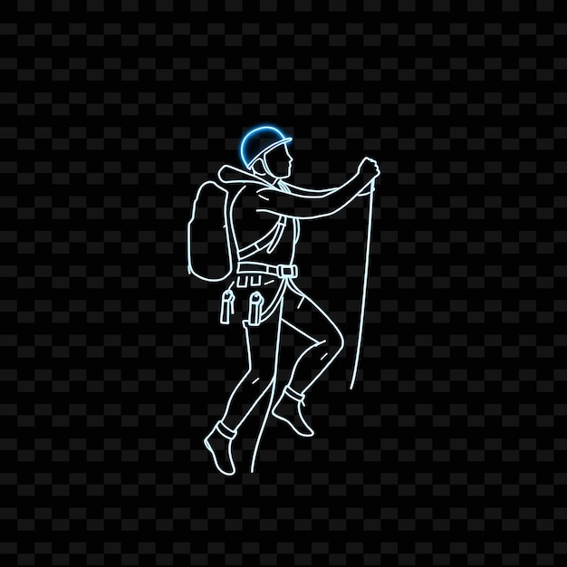 Lean Climber With Harness Neon Minimalist Art Design With Cool Blue and Gray Mixed Color Decorat