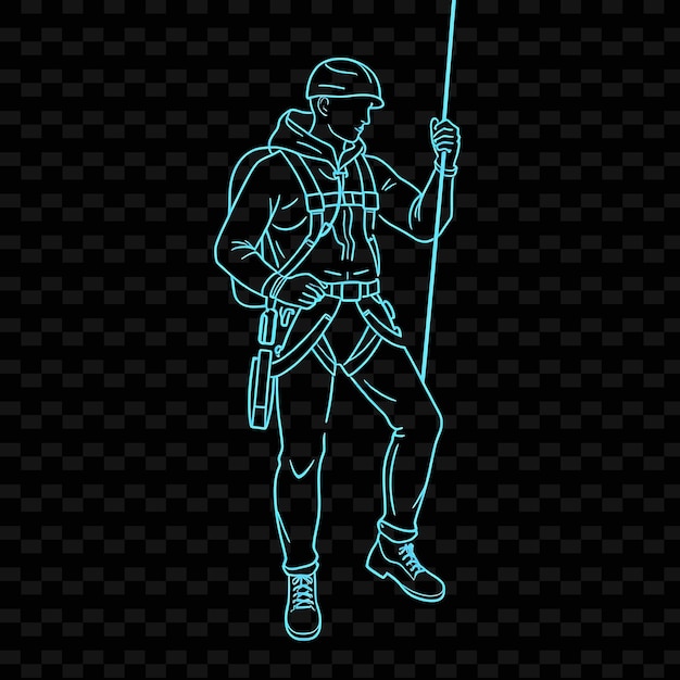 Lean Climber With Harness Neon Minimalist Art Design With Cool Blue and Gray Mixed Color Decorat