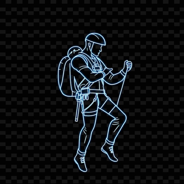 Lean Climber With Harness Neon Minimalist Art Design With Cool Blue and Gray Mixed Color Decorat