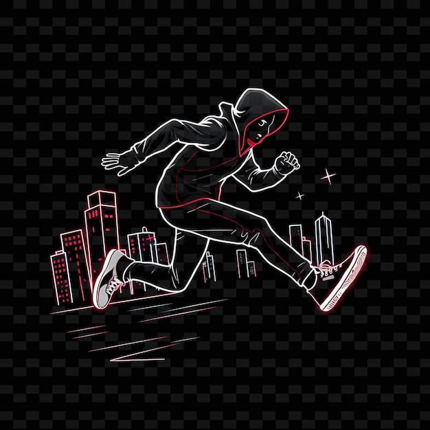 PSD lean parkour runner with shoes neon urban art design with dynamic gray and red mixed color decor