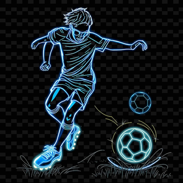 PSD lean soccer player with cleats neon futuristic art design with electric blue and silver mixed co