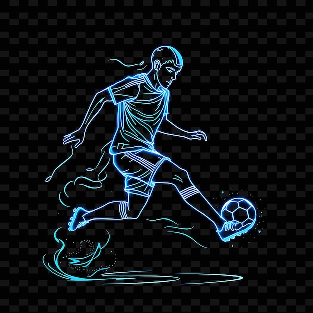 Lean Soccer Player With Cleats Neon Futuristic Art Design With Electric Blue and Silver Mixed Co