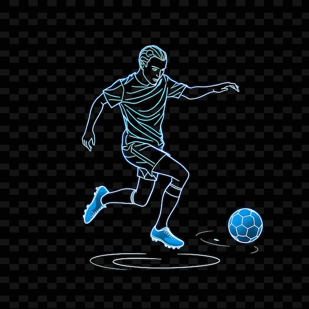 PSD lean soccer player with cleats neon futuristic art design with electric blue and silver mixed co