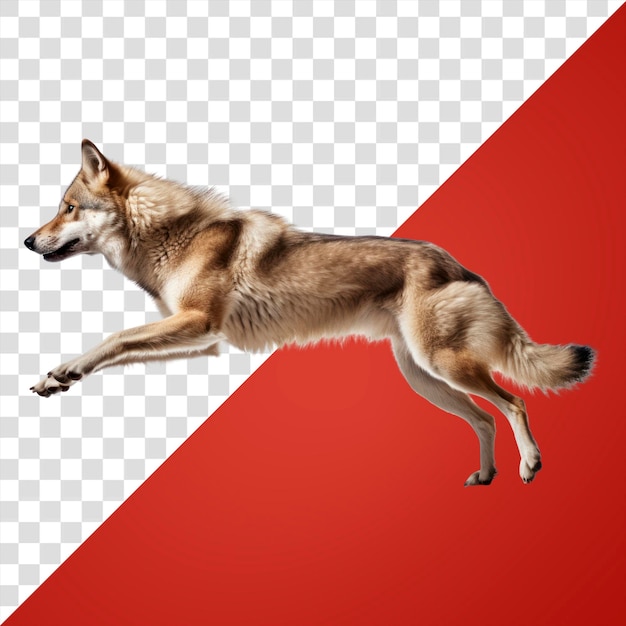 Leaping wolf in midair