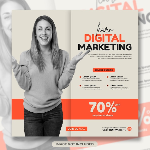 Learn digital marketing minimal social media post design template