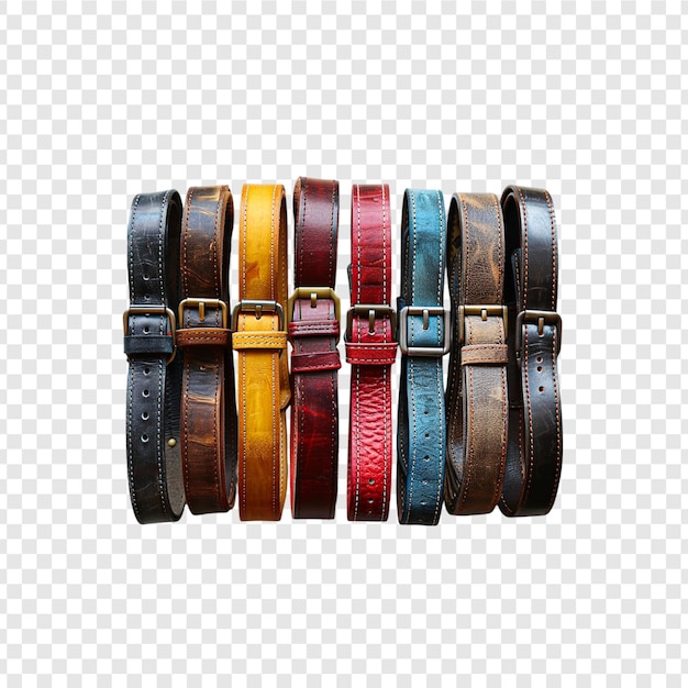 PSD leather belt set isolated on transparent background