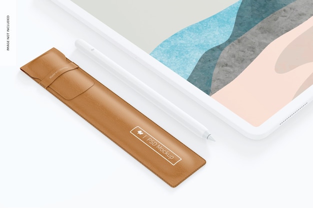 Leather Case for Digital Pencil Mockup, with Tablet