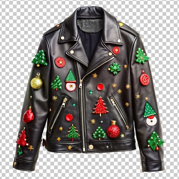 PSD leather christmas jacket on transparent background