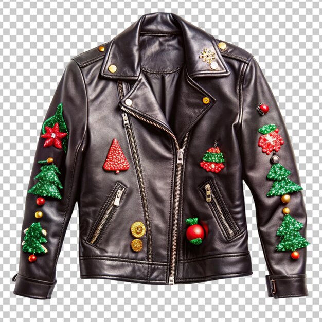 PSD leather christmas jacket on transparent background