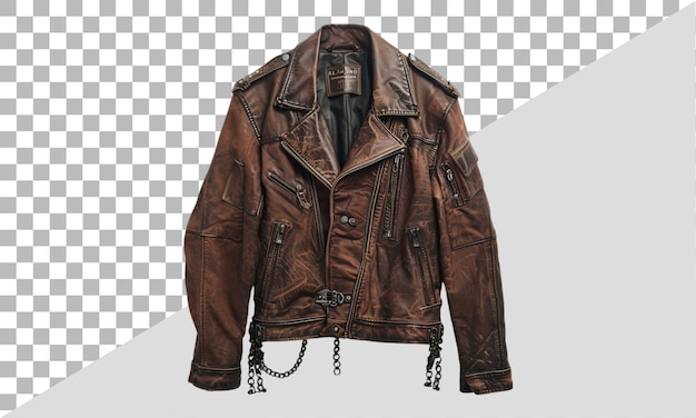 PSD a leather jacket with a chain on the front and the back of the jacket says quot leather quot