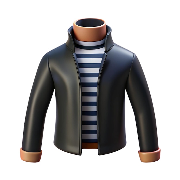 PSD a leather jacket with a striped collar and a striped shirt