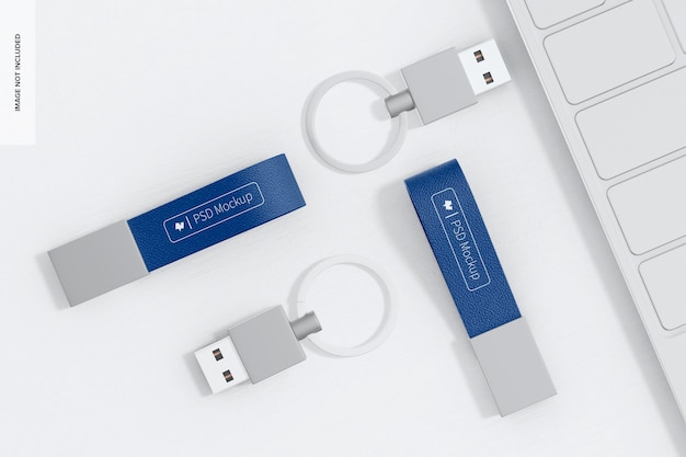 Leather Keychains USB Mockup